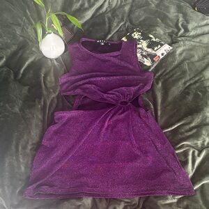 Motel Shimmery Plum Metallic cut out mini dress 🖤😎